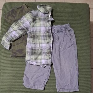 Plaid Shirt and Striped Pants Set